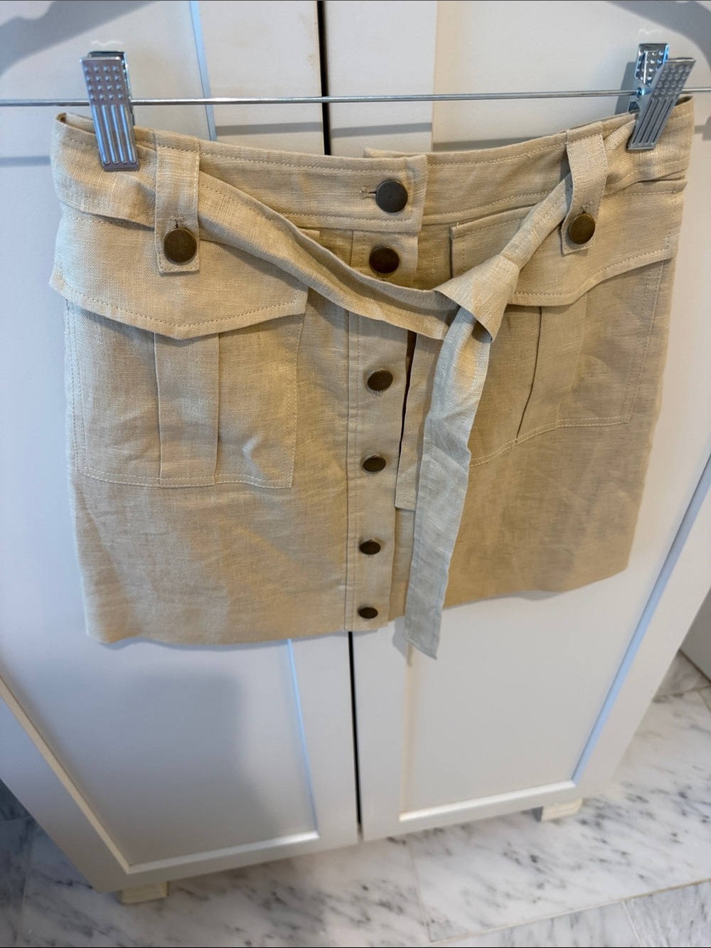 Lovers + Friends Button-Front Linen Mini Skirt in Tan